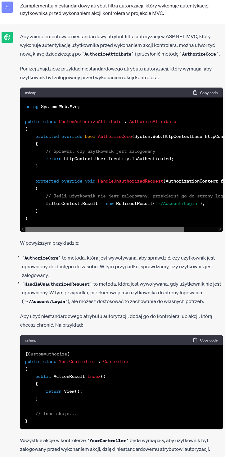 Niestandardowy Atrybut Filtra w MVC - Autentykacja użytkownika przed wykonaniem akcji kontrolera