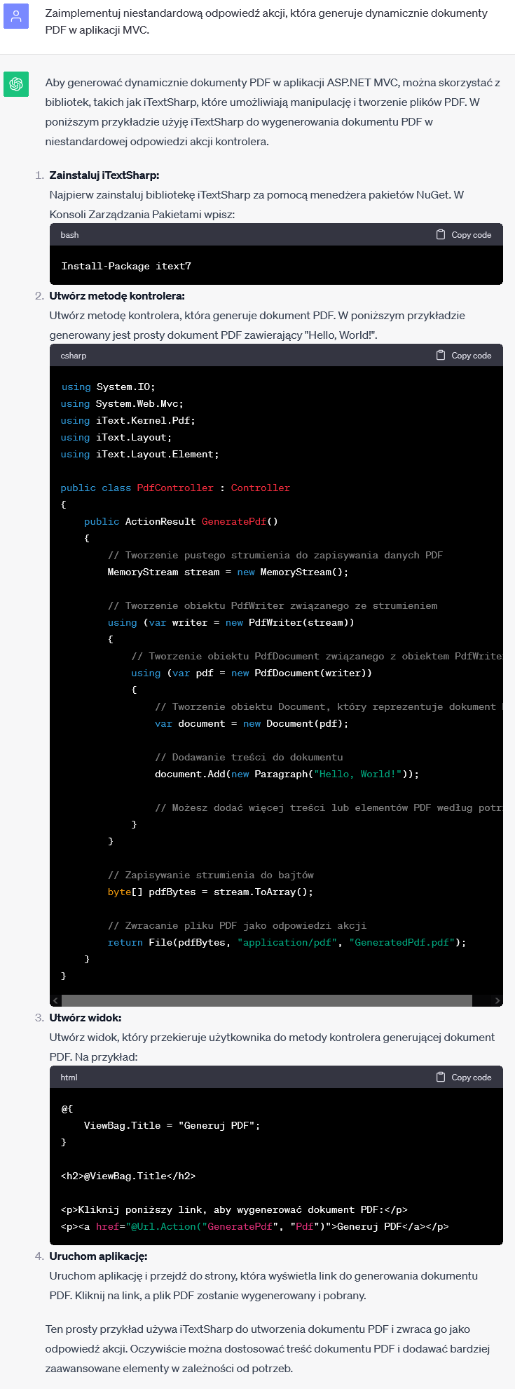 Niestandardowa Odpowiedź Akcji w MVC - Generowanie dynamicznych dokumentów PDF