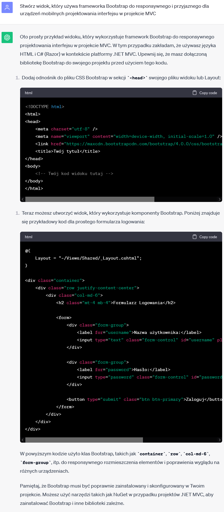 Widok w MVC - Użycie Bootstrap do responsywnego projektowania interfejsu