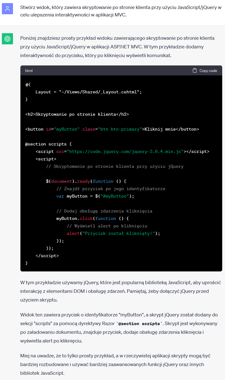 Widok w MVC - Skryptowanie po stronie klienta z użyciem JavaScript/jQuery