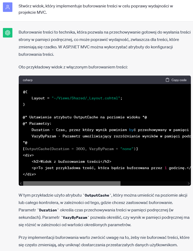 Widok w MVC - Implementacja buforowania treści