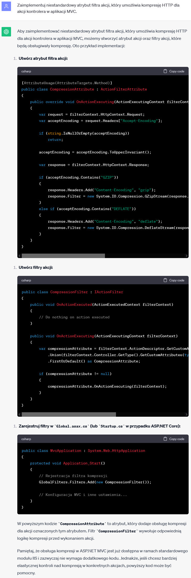 Niestandardowy Atrybut Filtra w MVC - Kompresja HTTP dla akcji kontrolera