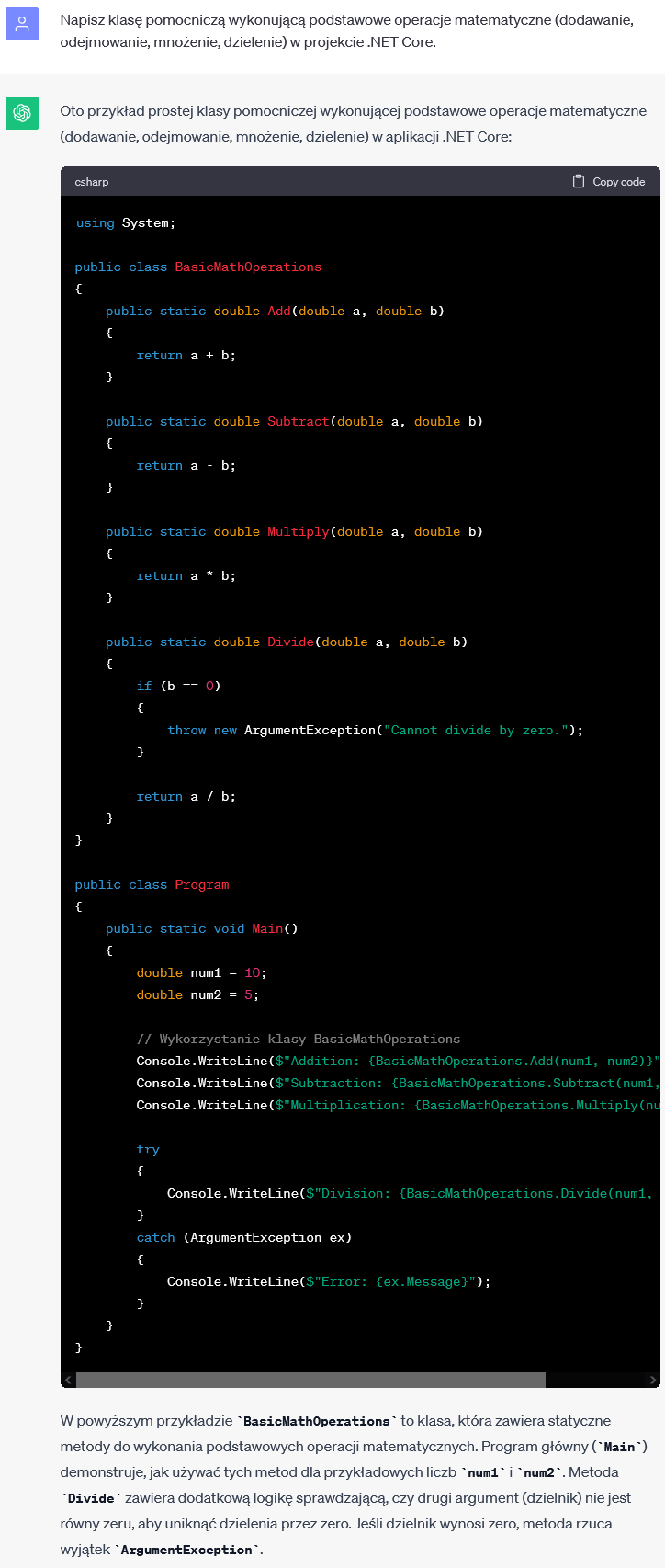 Podstawowe operacje matematyczne w .NET Core