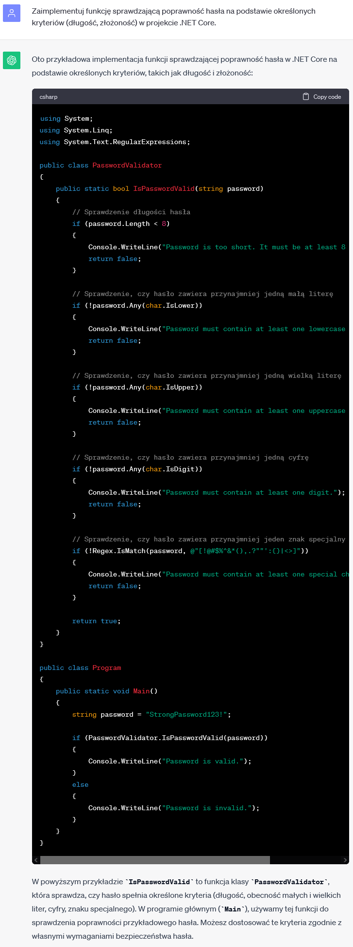 Sprawdzanie poprawności hasła w .NET Core