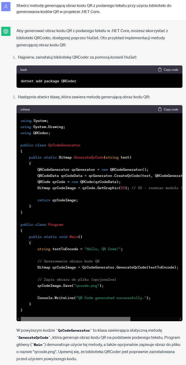 Generowanie kodu QR z tekstu w .NET Core