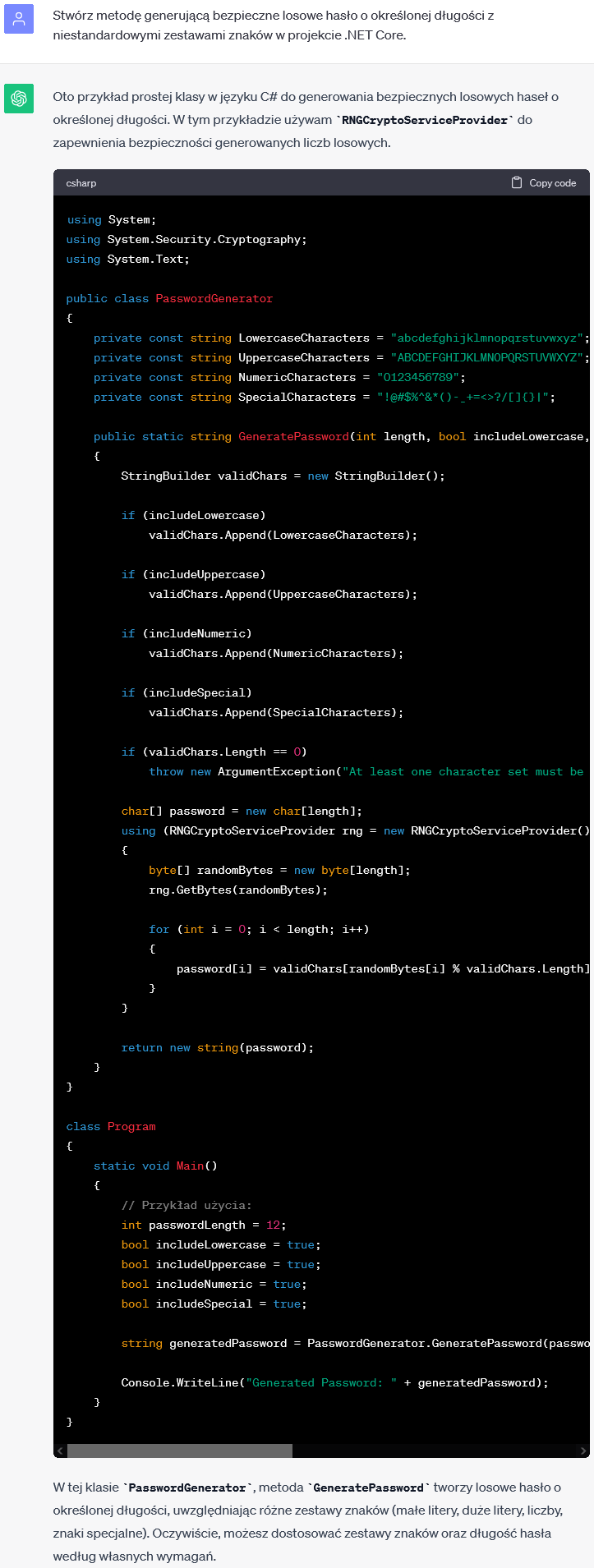 Generowanie bezpiecznego hasła w .NET Core