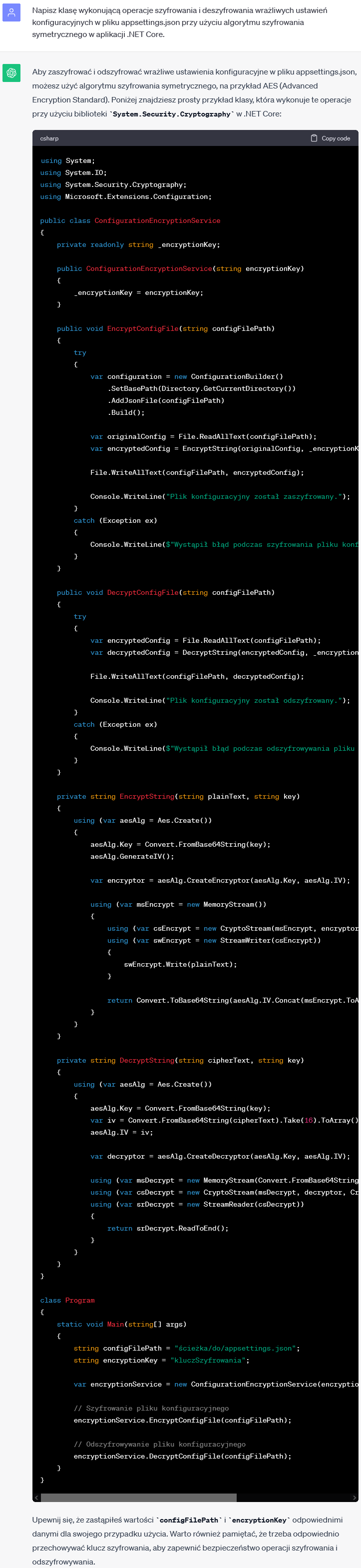 Szyfrowanie i deszyfrowanie ustawień konfiguracyjnych w .NET Core