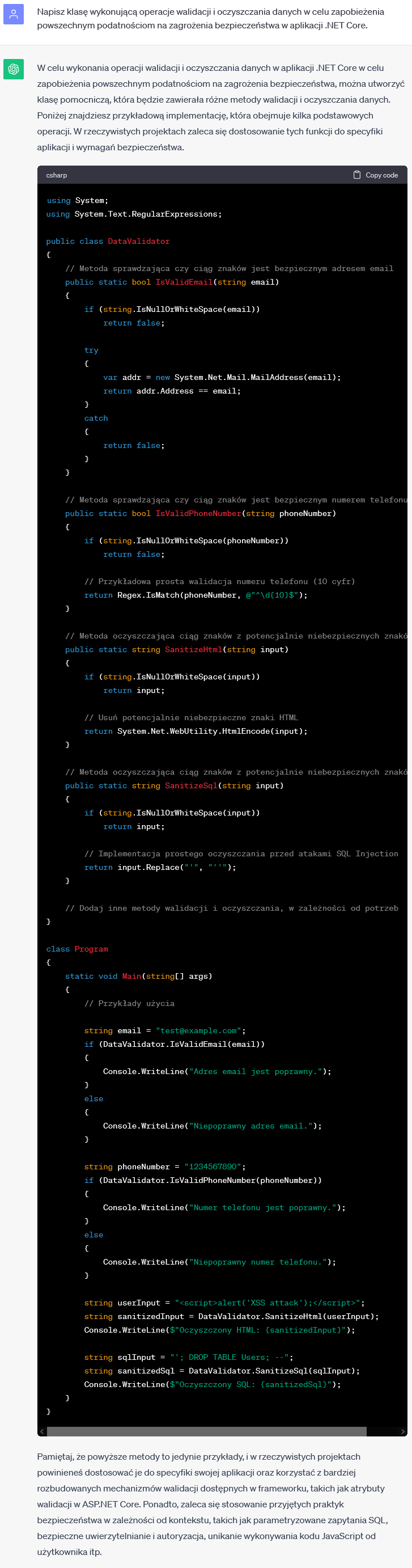 Walidacja i oczyszczanie danych w .NET Core