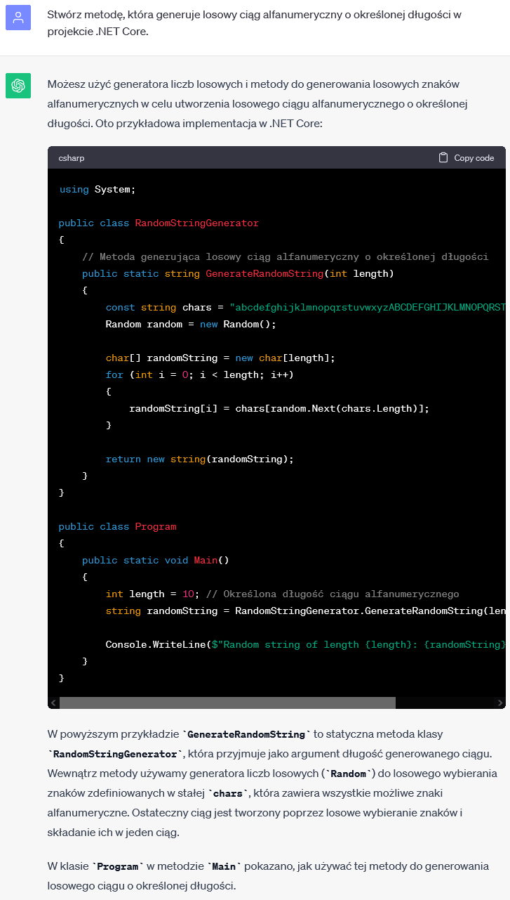 Generowanie losowego ciągu alfanumerycznego w .NET Core