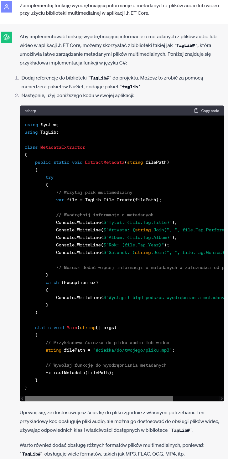 Wyodrębnianie metadanych z plików audio lub wideo w .NET Core