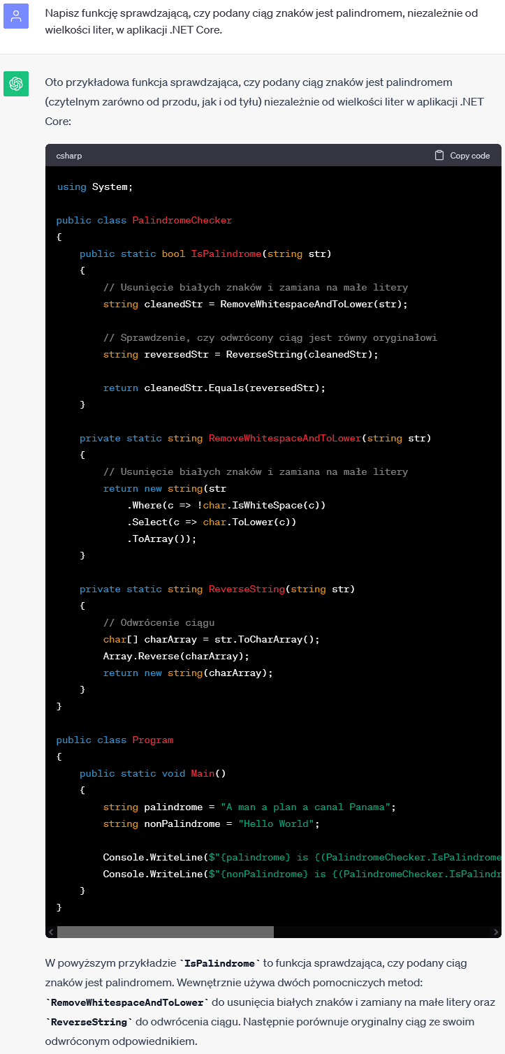 Sprawdzanie, czy ciąg znaków jest palindromem w .NET Core