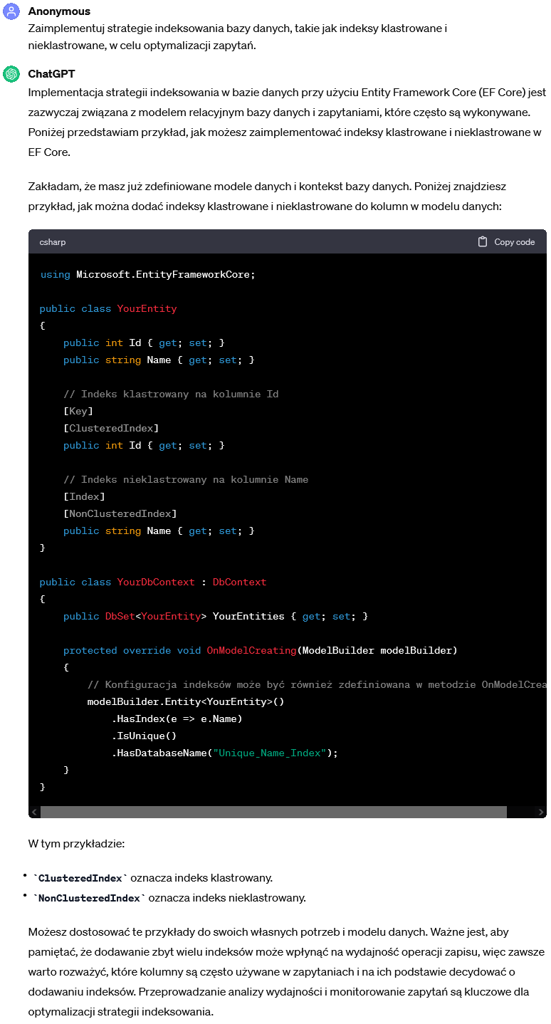 Strategie indeksowania bazy danych, takie jak indeksy klastrowane i nieklastrowane, w celu optymalizacji zapytań.