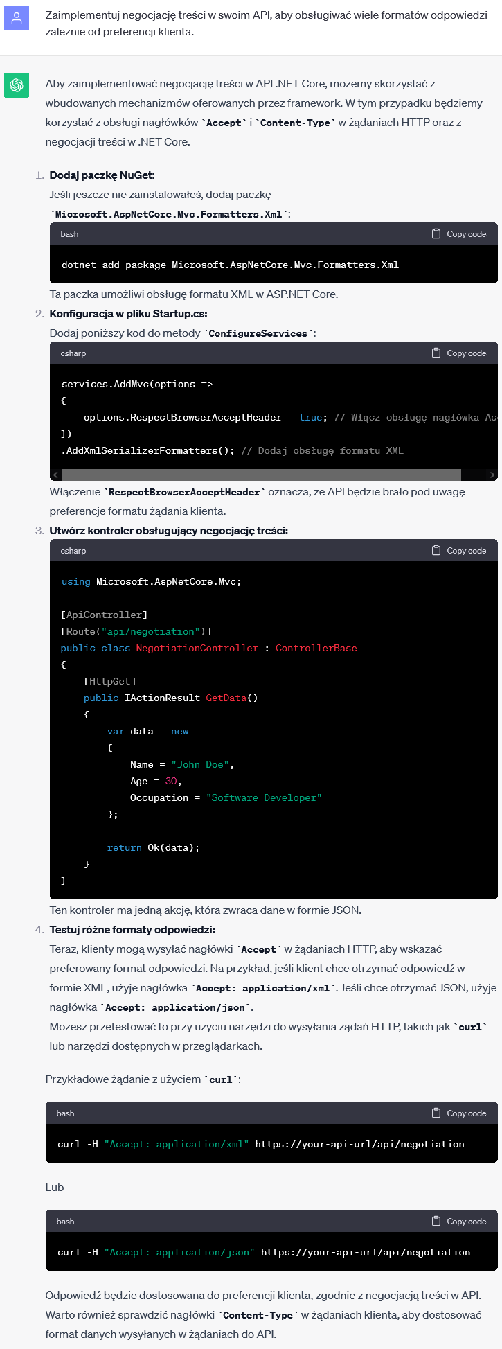 Negocjacja treści w API do obsługi wielu formatów odpowiedzi zależnie od preferencji klienta