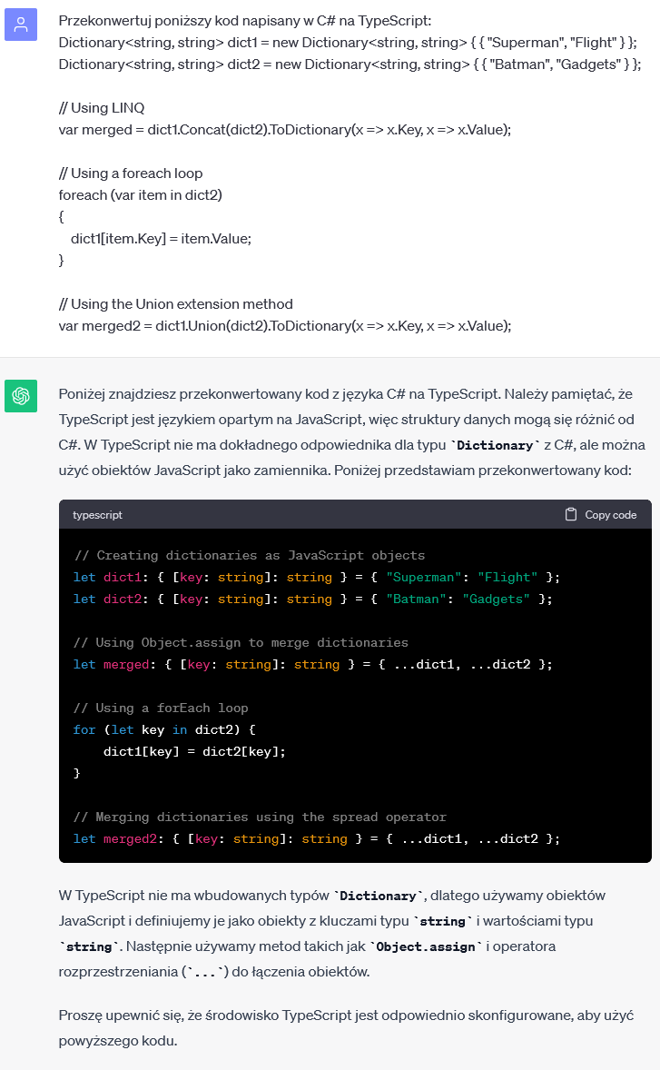 ChatGPT: konwersja kodu C# na TypeScript