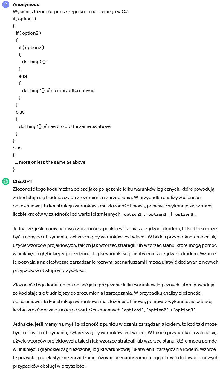 ChatGPT: wyjaśnienie złożoności w kodzie