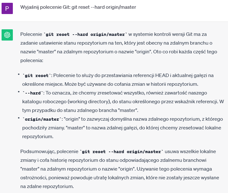 ChatGPT: git reset - wyjaśnienie