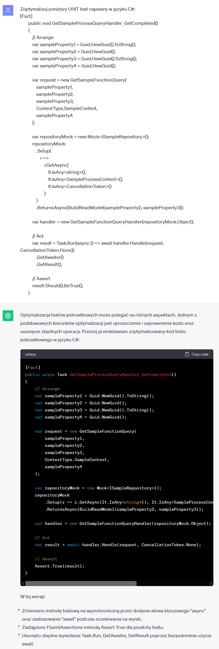 ChatGPT: poszukiwanie błędów w unit teście