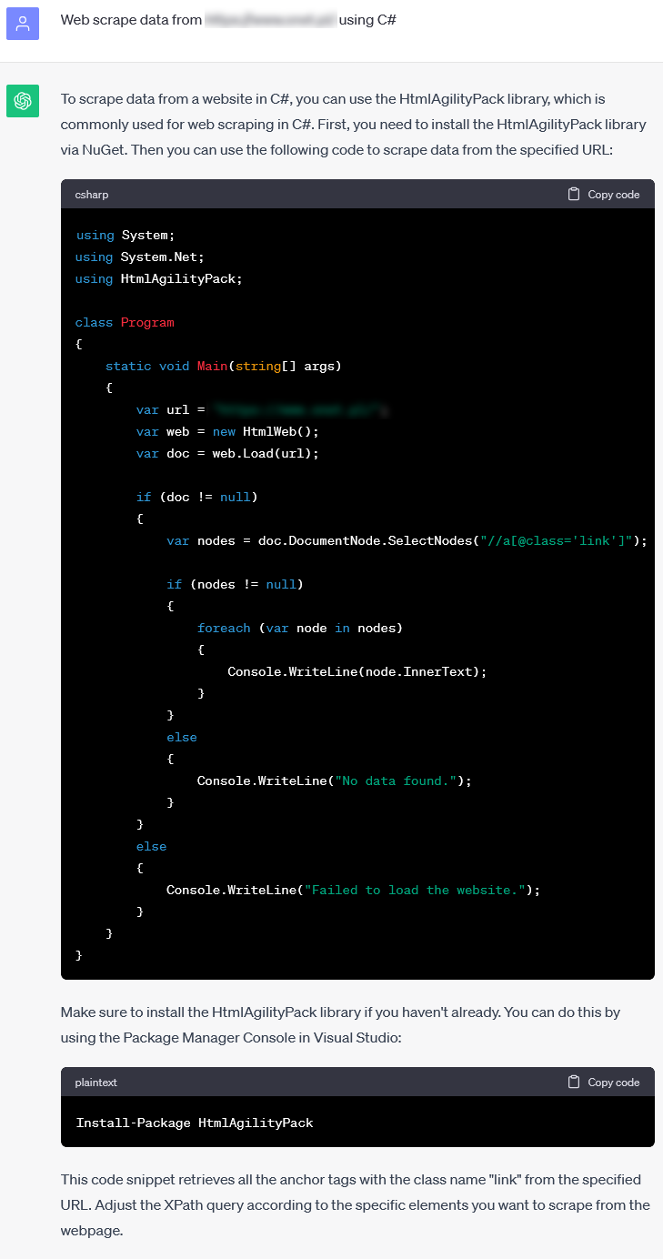 ChatGPT: web scrapper i wykorzystanie HTML Agility Pack